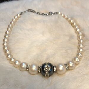 Vintage Yves Saint Lauren YSL Pearl Choker Bib Necklace Luxury Costume Jewelry